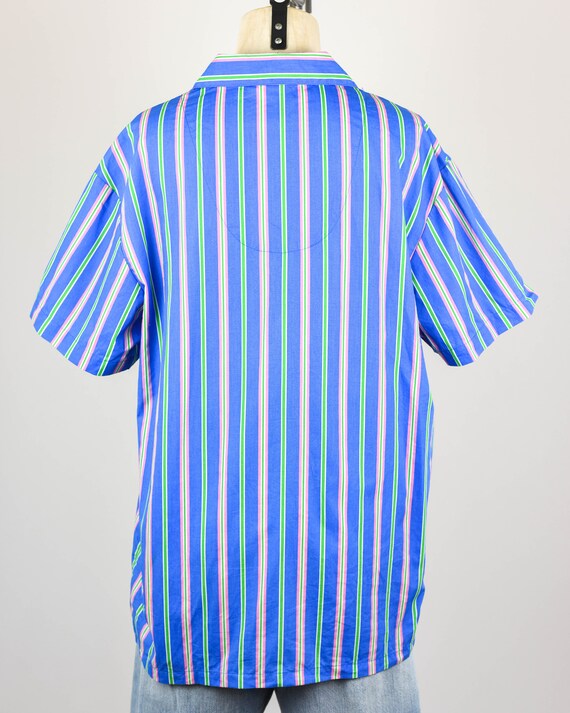 Vintage Blue Striped Button Down, Size Large - image 3