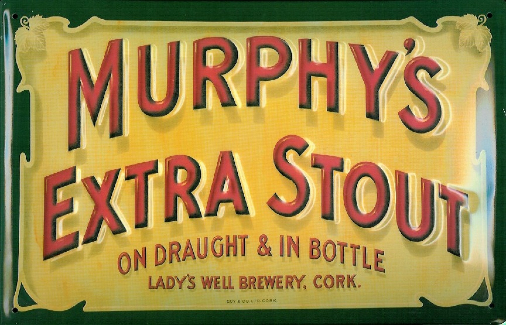 MURPHY'S EXTRA STOUT Cork Lady's Well Brewery Embossed Metal ...
