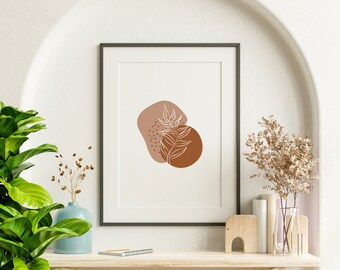 Minimalistic Wall Art, Abstract Art, Leaf Line Art, Living Room Decor, Burnt Orange, Art Print