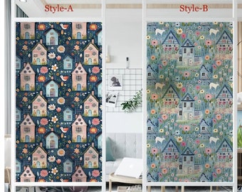 Filme de privacidade para janela, película de vidro aderente estática, vinil decorativo, filme de privacidade não adesivo, flor colorida, decoração de casa, tratamento de janela personalizado
