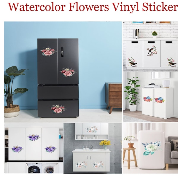 Self-Adhesive Wall Decals,Fridge Refrigerator Decal,Refrigerator Sticker,Fridge Decals,Flowers Vinyl Sticker for Kitchen,Toilet Decoration