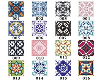 May include: Twenty colorful square tiles with intricate geometric patterns. Each tile has a number from 001 to 020.