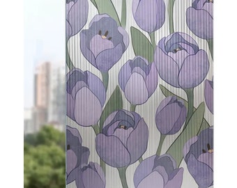 Window Privacy Film,Decorative Flower Window Vinyl Sticker,Privacy Window Fillm,Static Cling Window Sticker,3D Stained Glass Window Decals
