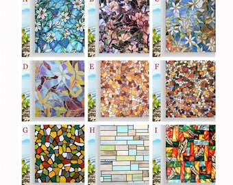 Custom Size Privacy Window Film Stained Glass Vinyl Static Cling, Flowers Self Adhesive Frosted Film Peel and Stick Glass Sticker for Home