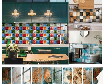 Colorful Tile Stickers,Mosaic Self Adhesive Vinyl Tiles,Retro Pattern Vinyl Floor Tiles,Peel and Stick Vinyl Wall Panels,Luxury Vinyl Tiles
