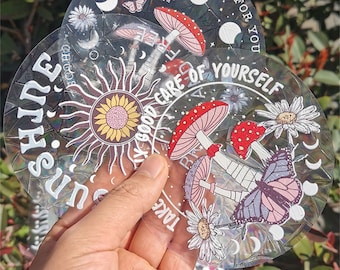 Sunshine suncatcher sticker,rainbow window film,static cling window sticker,mushroom sun catcher window decal,rainbow maker,car decals-2pc