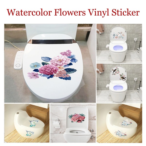 Self-Adhesive Toilet Decals,Flower Vinyl Sticker,Funny Toilet Sticker,Toilet Decoration,Bathroom Restroom Decor,Cupboard Refrigerator Decor