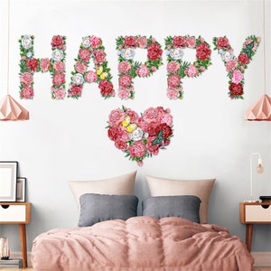 Adesivo de clipart de 26 letras florais, alfabeto aquarela florescendo adesivo de letra inicial adesivo de nome, decalque de carta de flor de vinil adesivo de casamento
