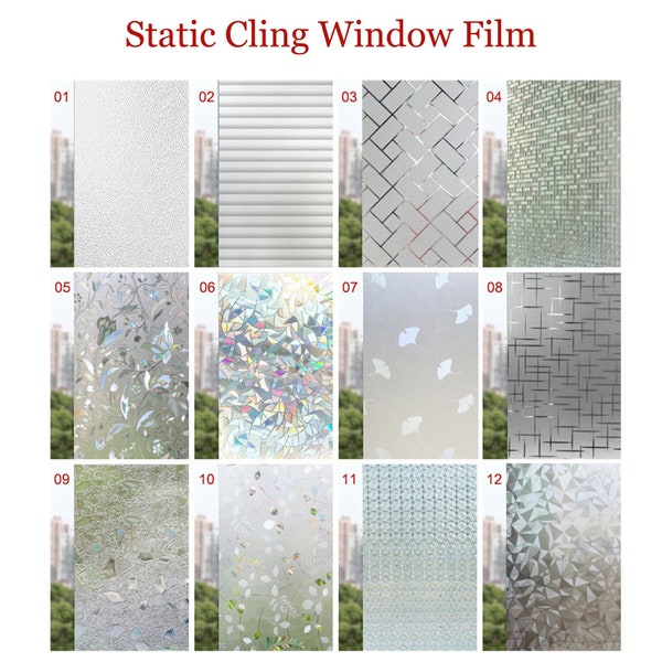 3D Premium Window Privacy Film, Static Cling Sticker,Anti-UV, No Glue, Peel and Stick, Self Adhesive Decorative Film for Home Kitchen Office