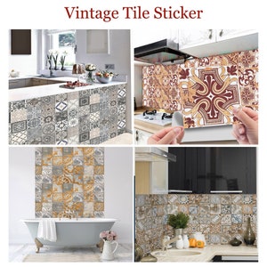 Tile Sticker,Mandala Style Tile Vinyl Decal,Geometric Self-adhesive Waterproof Tile Decals for Bathroom Kitchen Backsplash DIY Murals 24pcs