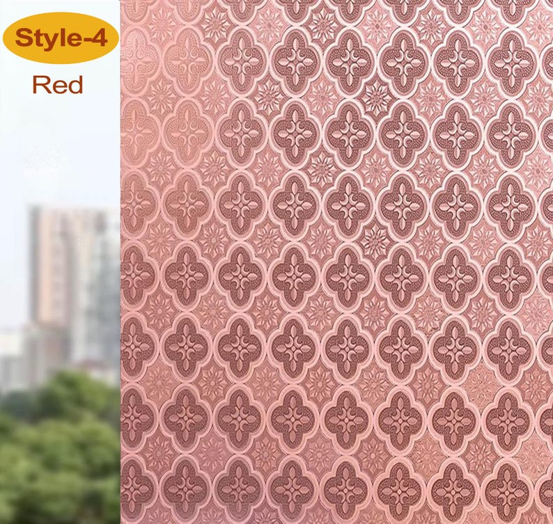 3D Premium Window Privacy Film, Static Cling Sticker,Anti-UV, No Glue, Peel and Stick, Self Adhesive Decorative Film for Home Kitchen Office Red
