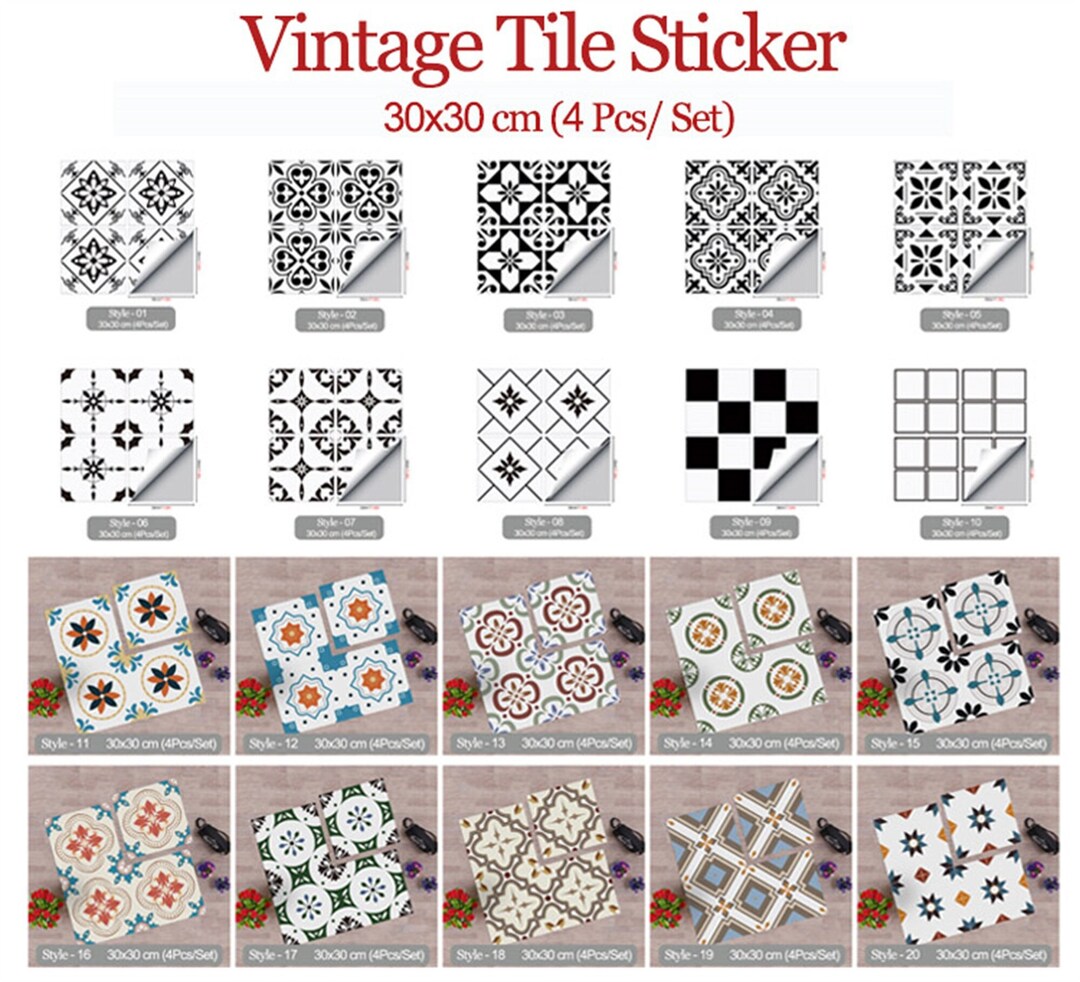 Tile Tag Sticker Tile Sticker Vinyl Decal for Kitchen Bathroom Backsplash Floor Decals ...