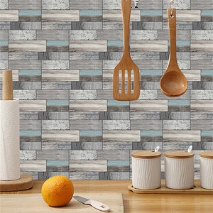 Peel and Stick Wood Grain Tile Backsplash Decal,Self Adhesive Splashback Tile Sticker,Wall Decal,Kitchen,Bathroom,Fireplace Decor,Floor Tile