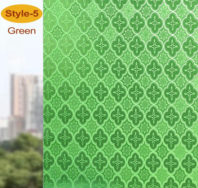 3D Premium Window Privacy Film, Static Cling Sticker,Anti-UV, No Glue, Peel and Stick, Self Adhesive Decorative Film for Home Kitchen Office Green
