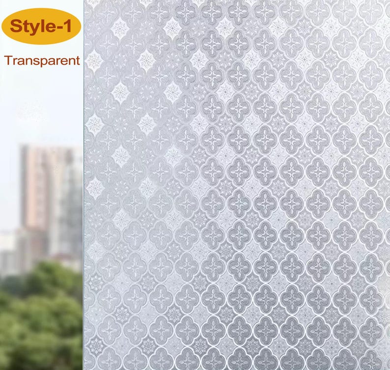 3D Premium Window Privacy Film, Static Cling Sticker,Anti-UV, No Glue, Peel and Stick, Self Adhesive Decorative Film for Home Kitchen Office Transparent