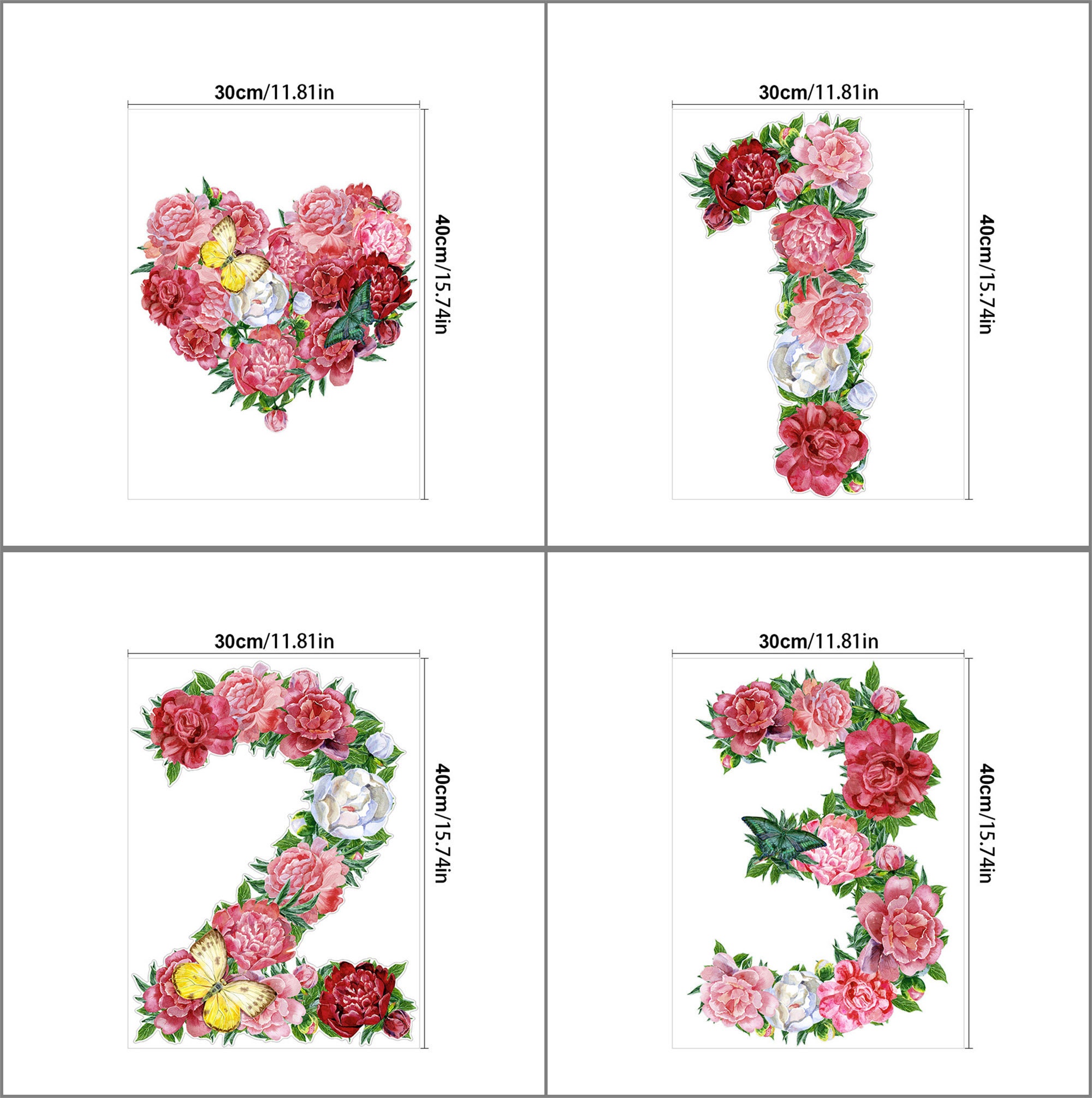 Sticker Numbers Flower Design Floral Numbers Watercolor Clipart Self-adhesive Wall Stickers PVC Wall ...