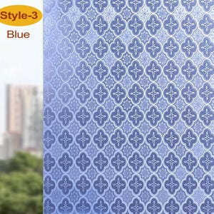 3D Premium Window Privacy Film, Static Cling Sticker,Anti-UV, No Glue, Peel and Stick, Self Adhesive Decorative Film for Home Kitchen Office Blue