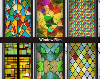 Colorful Window Film Frosted Stained Glass Films,3D Privacy Static Cling Church Vintage Sticker,Skylight  Office Home Decor Customized Size
