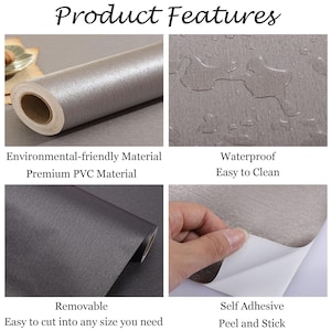 Sticky Back Plastic Self Adhesive Brushed Steel Metallic, Metallic Brushed Sticky Vinyl Fablon, Solid Color Contact Paper, Peel and Stick Wall Sticker, Removable Furniture Decor, Self Adhesive Vinyl Fridge, Waterproof Contact Paper for Countertop Furniture Renovation, Peel and Stick Sticky Back Plastic for Desk, Cabinet, Drewer, Cupboard, Refrigerator, Elevator Decoration, Home Decals