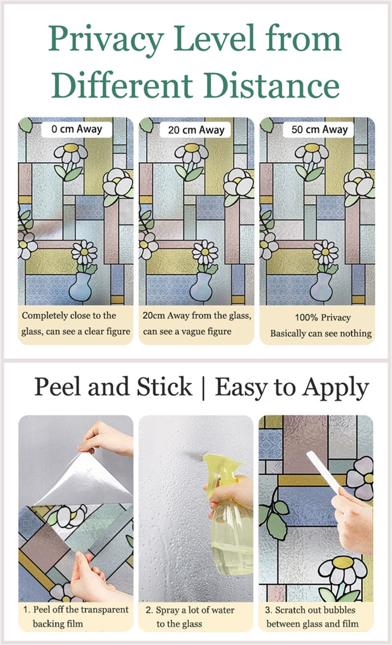 Window Privacy Gel 3D Premium Window Privacy Film, Static Cling Sticker,anti-uv, No Glue ...
