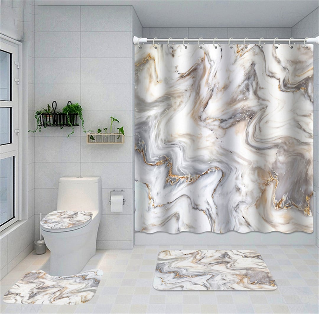 Marble Pattern Shower Curtains,waterproof Modern Fabric,marble Print