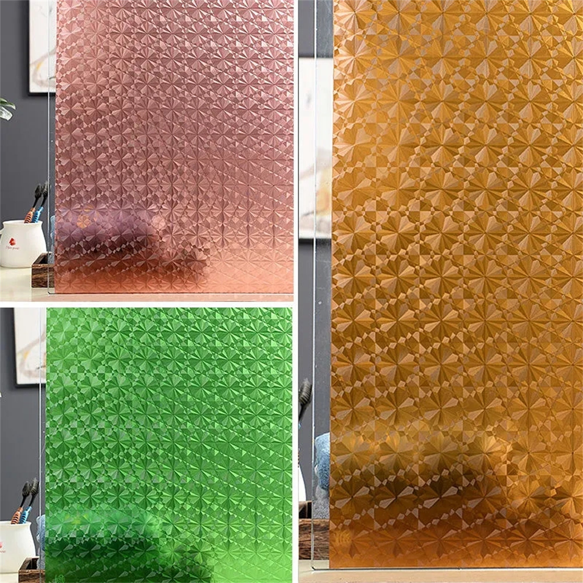 3D Premium Window Privacy Film, Static Cling Sticker,Anti-UV, No Glue, Peel and Stick, Self Adhesive Decorative Film for Home Kitchen Office