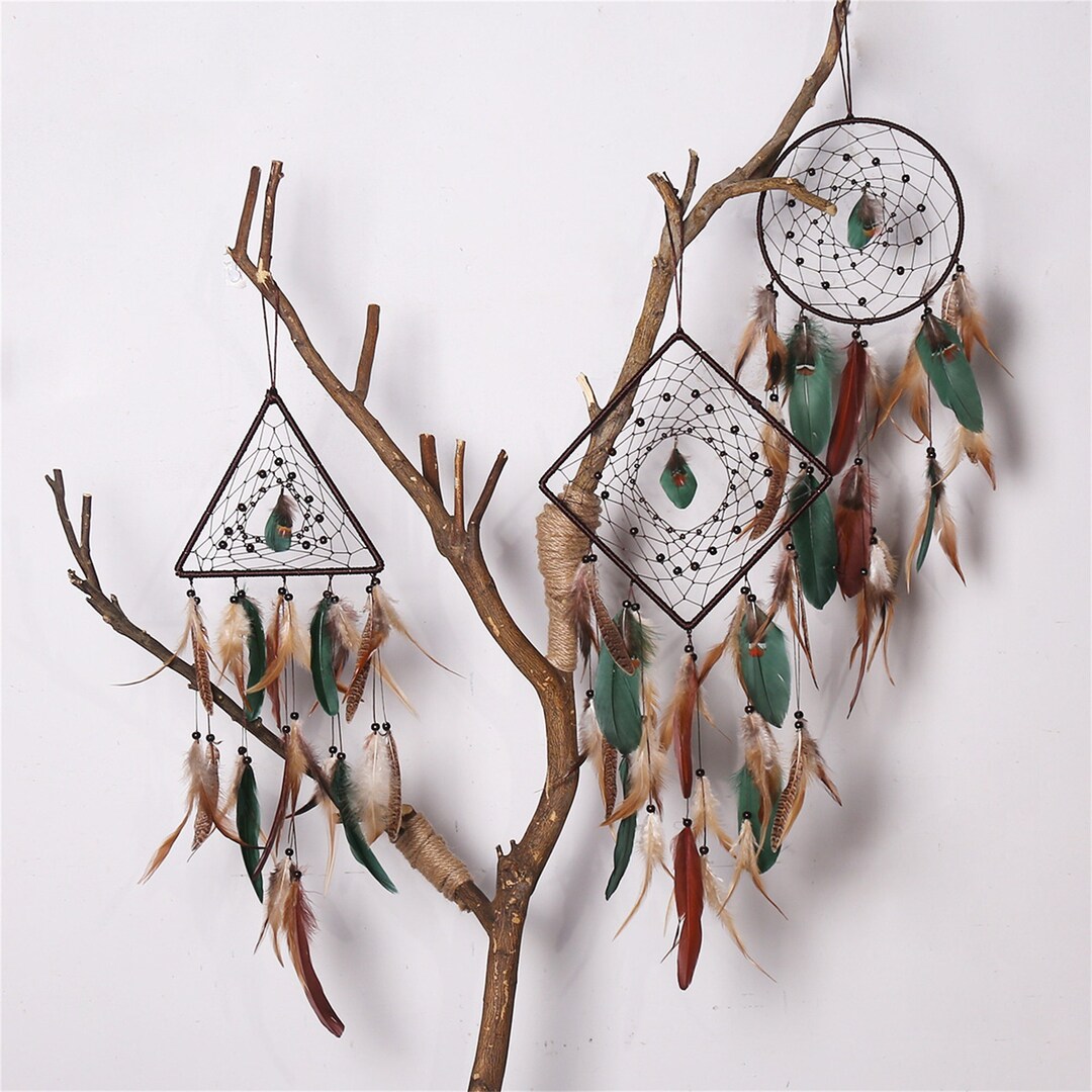 Boho Dream Catcher Wall Hanging, Feather Dreamcatcher, Brown