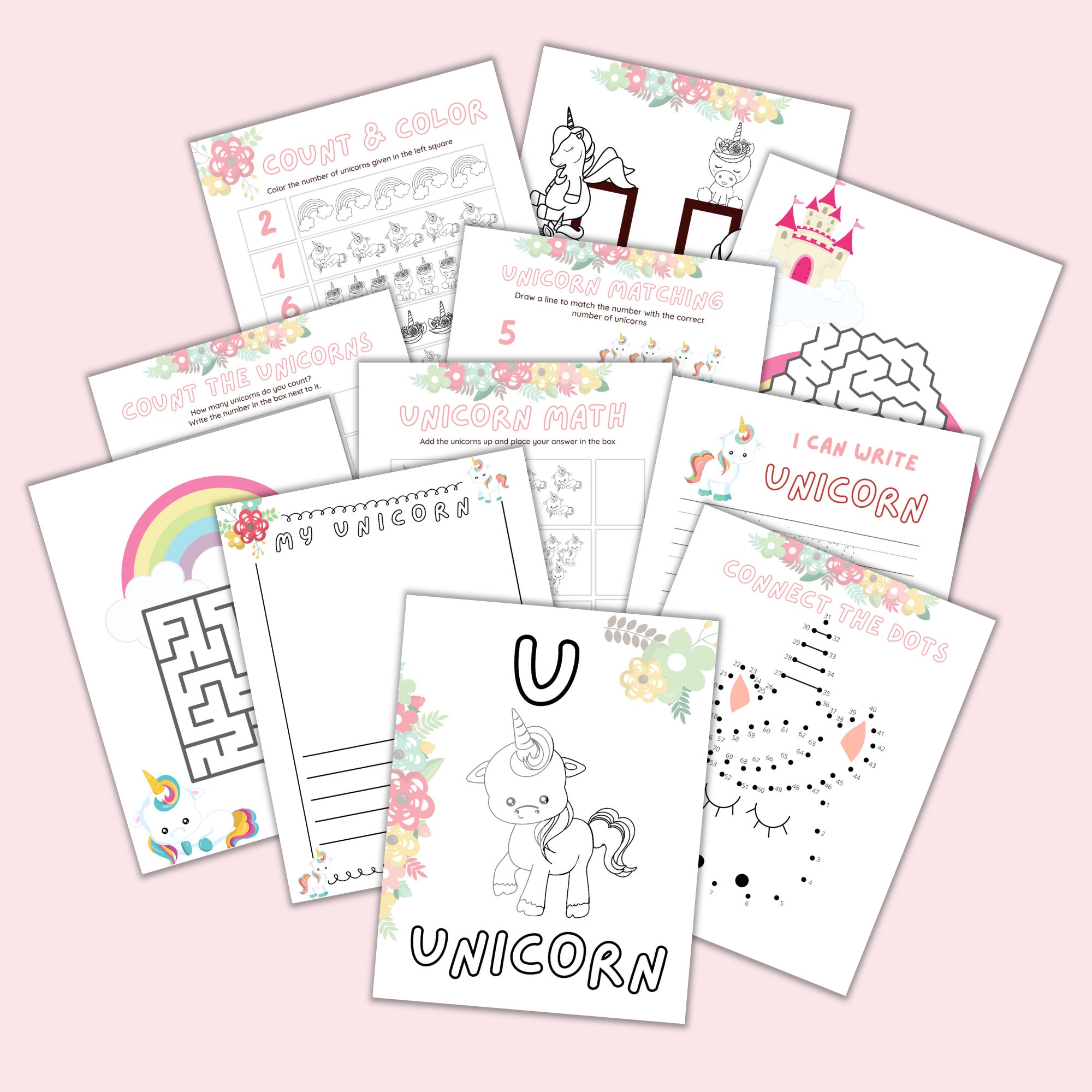 unicorn printable activity book 10 pg pdf download unicorn etsy