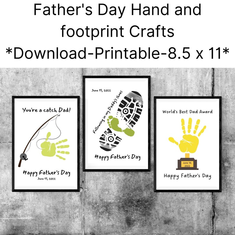 Father's Day Handprint and Footprint Crafts Digital Download, Printable, 3 Different Desings