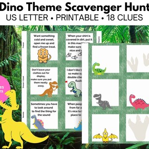 Peut inclure: Un jeu de chasse au trésor imprimable sur le thème des dinosaures. Le jeu comporte 18 indices et est conçu pour les enfants. Le jeu comprend une variété d'illustrations de dinosaures et d'empreintes de pas.