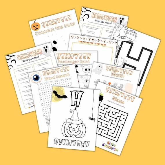 Halloween Activity Book: Spooky Maze, Word Search, Coloring (PDF Download)