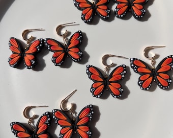 Handmade Monarch Butterfly Earrings: Polymer Clay Statement Jewelry