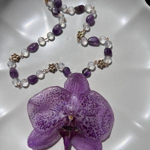 Real Orchid Necklace, Resin Preserved Flower Pendant, Nature Jewelry Gift, Botanical Jewelry, Handmade Floral Necklace for Her