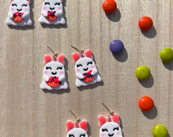 Cute ghost earrings, Halloween Clay Earrings, Statement Earrings