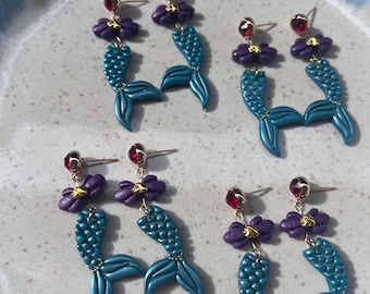 Little mermaid Inspired Earrings: Summer Polymer Clay Jewelry