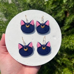 Sailor moon Luna Earrings, Sailor Moon inspired Earrings, Polymer Clay Anime Inspired Earrings . Hoops earrings