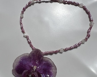 Real Orchid Necklace, FlowerResin Pendant, Nature Floral Jewelry