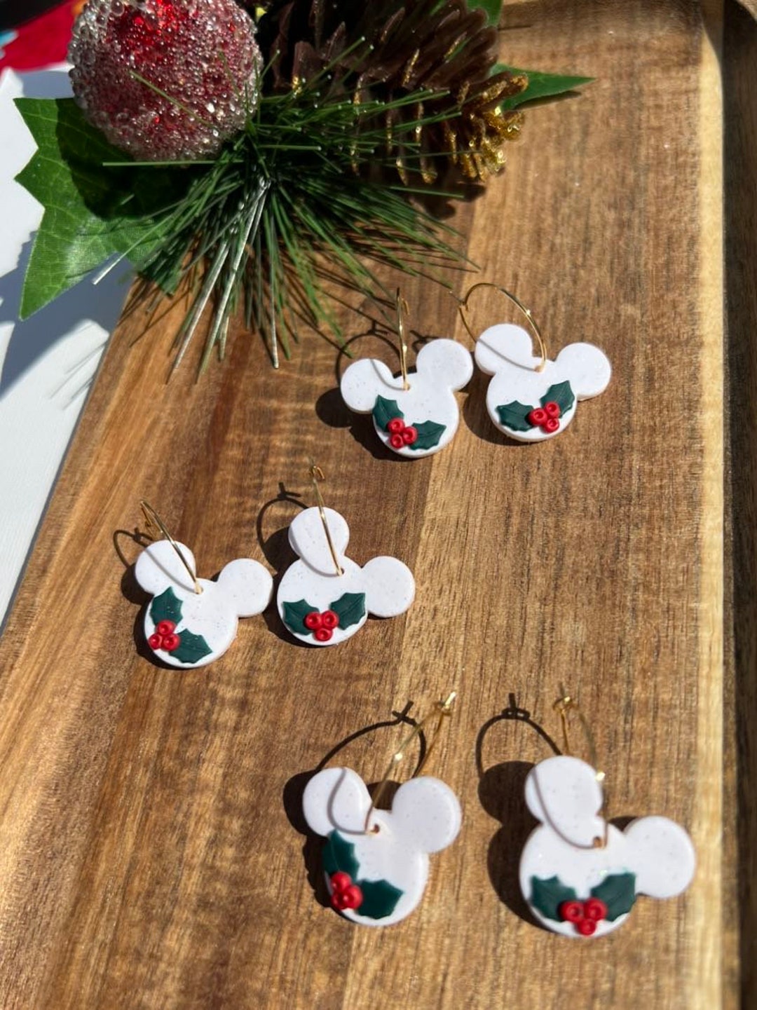 Mickey Christmas Earrings Polymer Clay Earrings Handmade Earrings Etsy