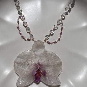 Real Orchid Necklace, Resin Preserved Flower Pendant, Nature Jewelry Gift, Botanical Jewelry, Handmade Floral Necklace for Her