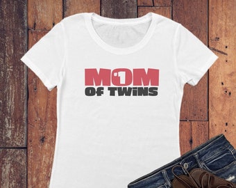 Mom of Twins Logo Short Sleeve Ladies Shirt - #1 Twins Mom Gift - Mother of Twins Gift - Number One Twins Mom Shirt - Mom of Twins Gift