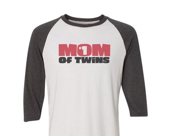 Mom of Twins Logo 3/4 Sleeve Raglan Shirt - Twins Mom Gift - Mother of Twins Gift - Twins Mom Shirt - Parent of Twins Present