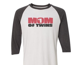 Number 1 Mom of Twins Logo 3/4 Sleeve Raglan Shirt - Mother of Twins Gift - #1 Twins Mom Shirt - Parent of Twins Present - Mom Twin Shirt