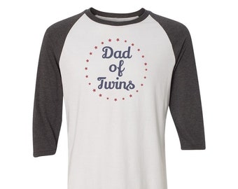 Dad of Twins Logo 3/4 Sleeve Raglan Shirt - Twin Dad Gift - Dad of Twins Present - Father's Day Twins - Got Twins - Dad