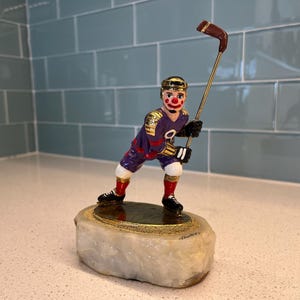 Ron Lee Clown Sculpture - the Hockey Player - Hand Painted Bronze