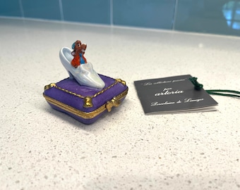 Autentico portagioie in porcellana francese Artoria Peint Main Limoges - La scarpetta di Cenerentola della Disney con il topo Jaw