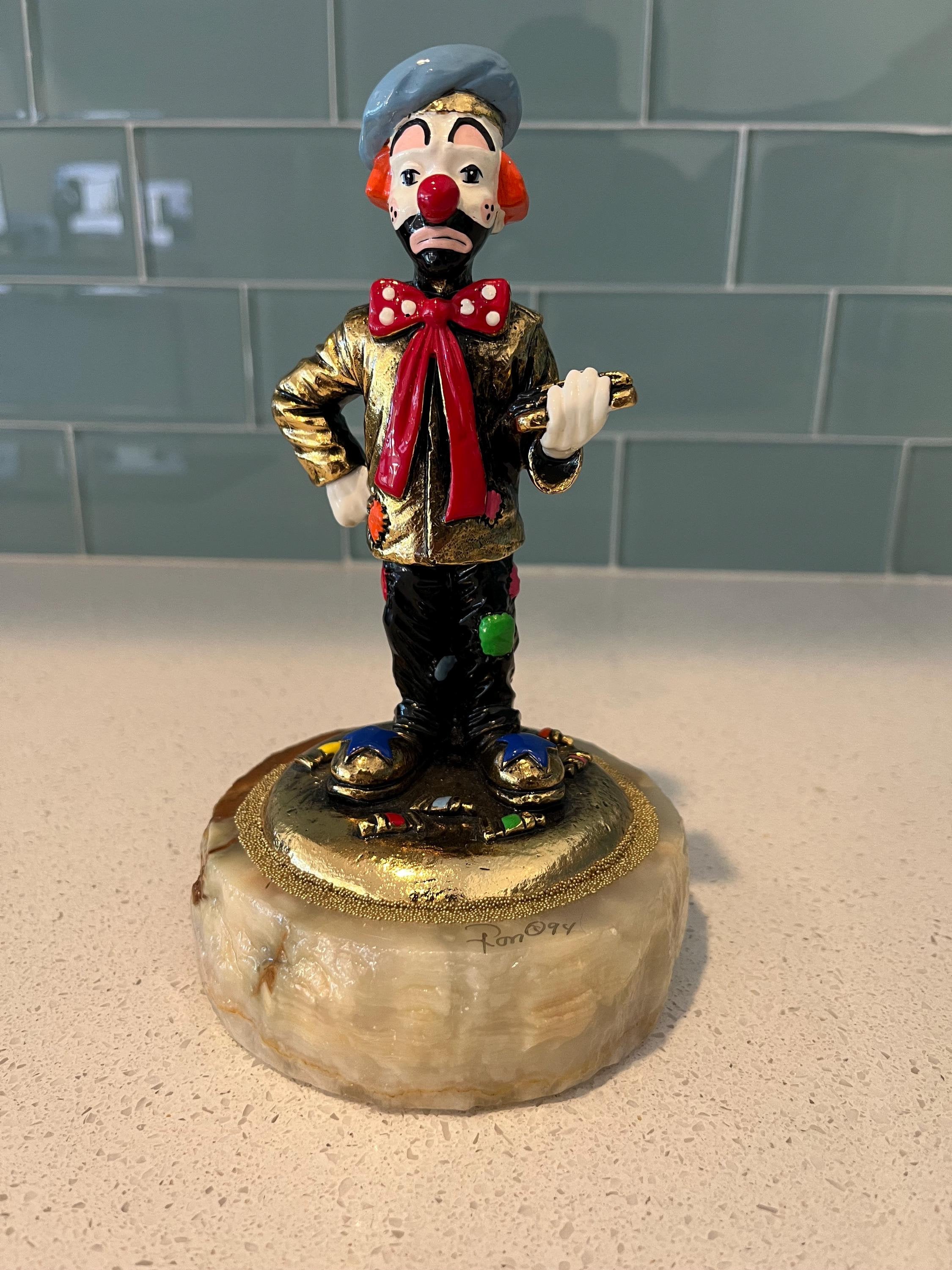 Ron Lee Clown Sculpture - Hobo Joe in France - Hand Painted Bronze