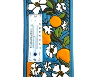 Mediterranean Patio Wall Thermometer 15x7.5cm | External Temperature Indicator Spanish Ceramic Art Traditional Terrace Decor Quality Glazed