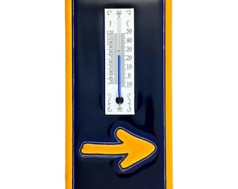 Yellow Arrow Camino de Santiago Outdoor Thermometer 15x7.5cm 6x3" | St James Way Wayfinding Sign  Spanish Ceramic Weatherproof Garden Decor