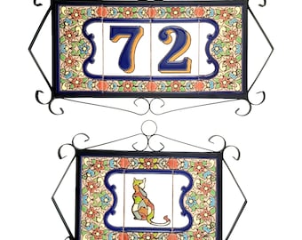 Set of any House Number + Pet Sign set - Free Pre-order Photo | Dog Welcome Sign Cat Home Decor Animal Lover Gift Set of any Address Tile