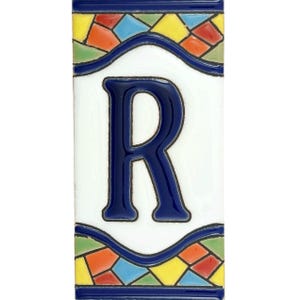 Ceramic Letter R Tile Mallorca Spanish Blue White 11cm Handmade Pottery Alphabet R New Home Gift Exterior Signage Decorative Initial R Tile